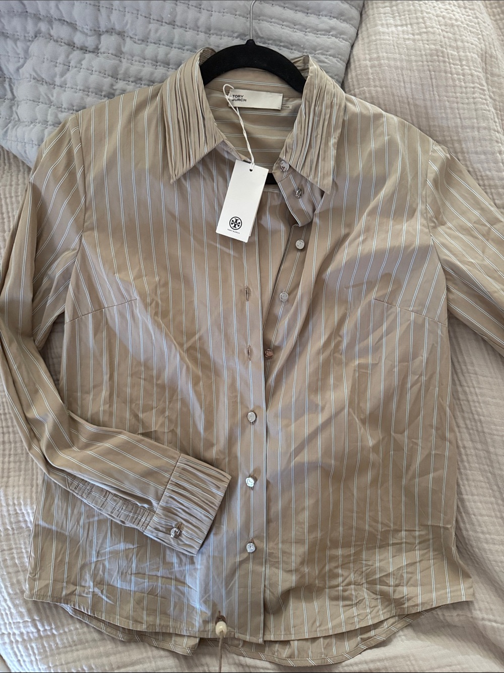 NWT Tory Burch Classic Beige Stripe Button-Up Shirt - Unbranded